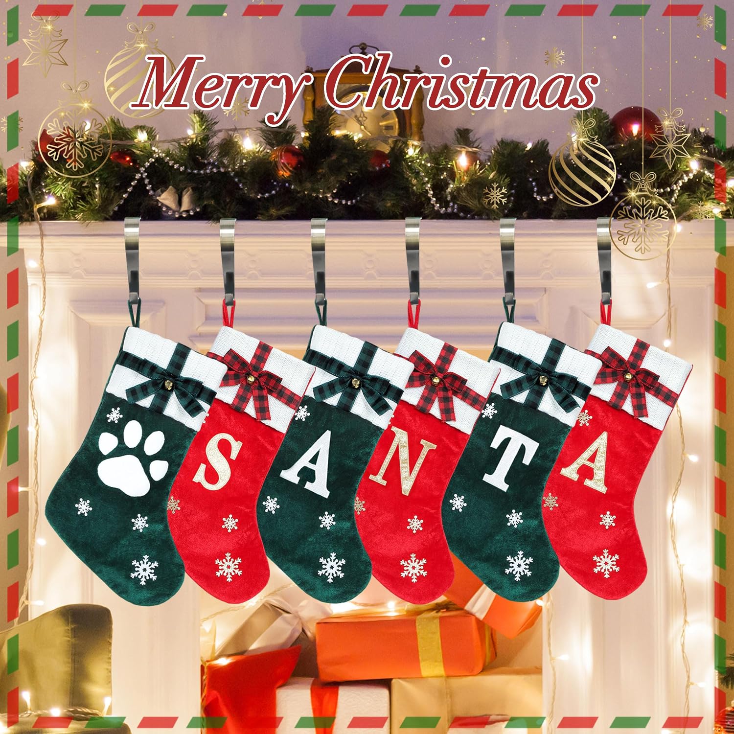 HMASYO Christmas Stocking Holders for Mantel Set of 6, Bronze Metal Fireplace Stocking Holders, Non-Slip Stocking Mantel Hangers Hooks for Christmas Party Decoration