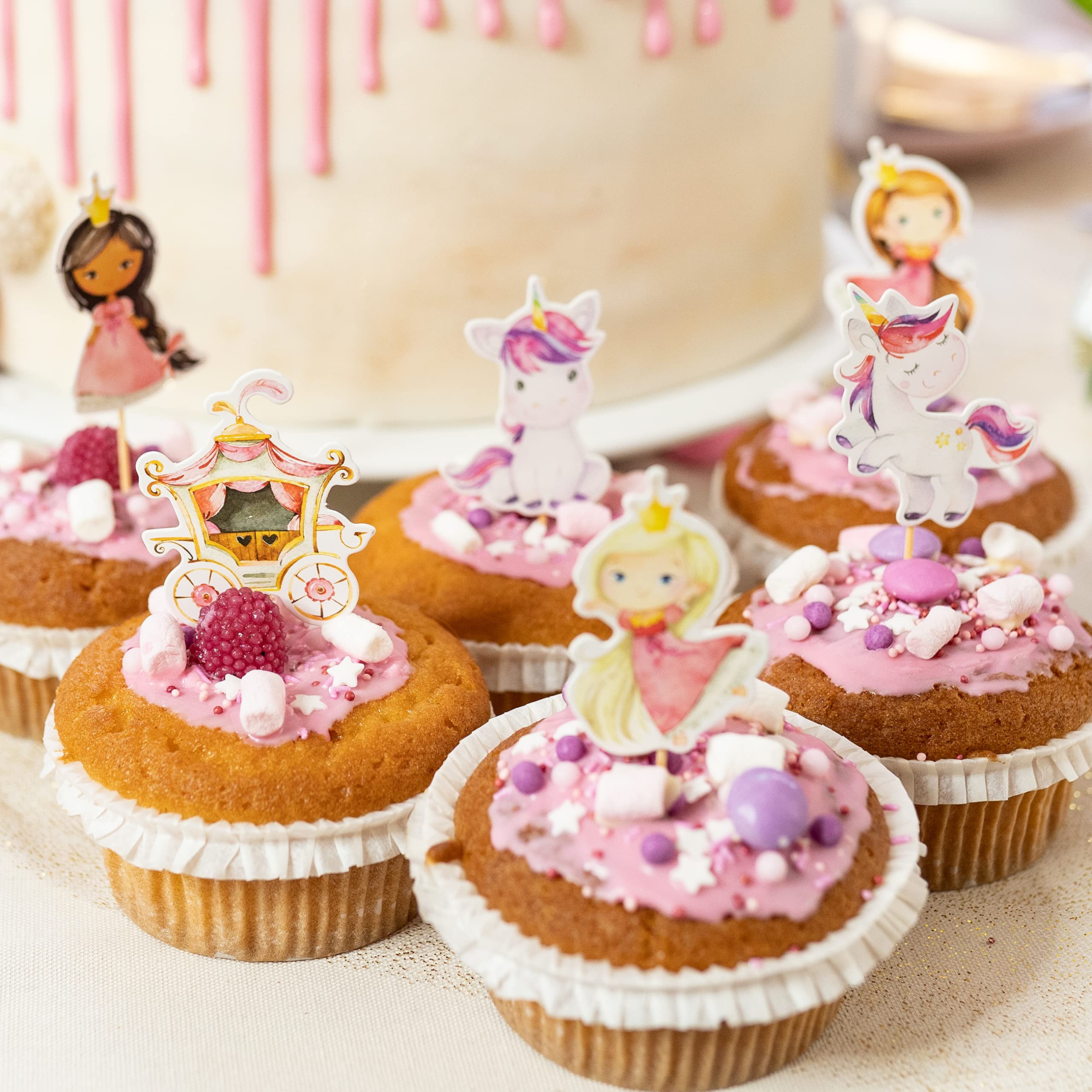 Opret Eenhoorn muffindecoratie, 24-delige set, taartdecoratie, cupcake-toppers, eenhoorn, verjaardagsdecoratie, taartdeksel, taartdecoratie