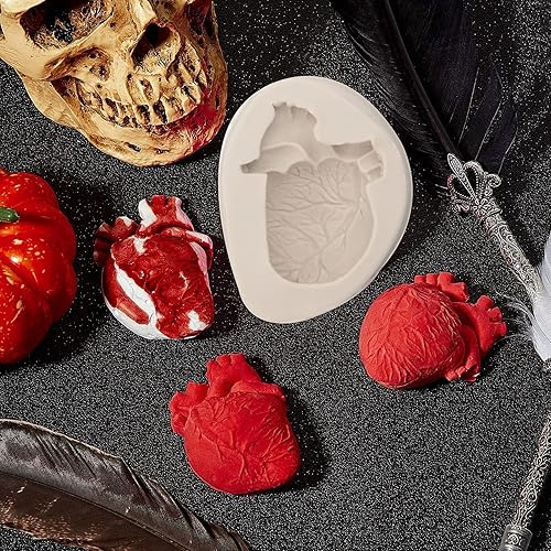 Miniatura 7 de Molde de fondant de corazón humano, moldes de silicona para Halloween anatómico cerebro y corazón, puede hornear pastel, decoración de cupcakes,