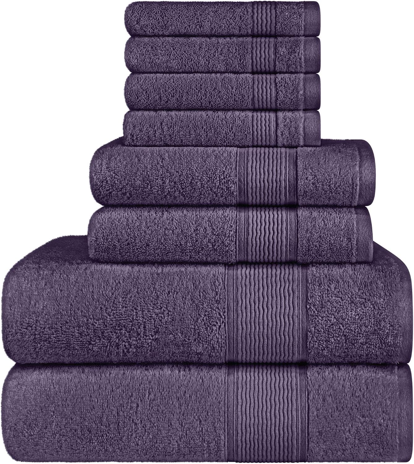 8 Piece Towel Set, 2 Bath, 2 Hand, 4 Washcloths, Grape