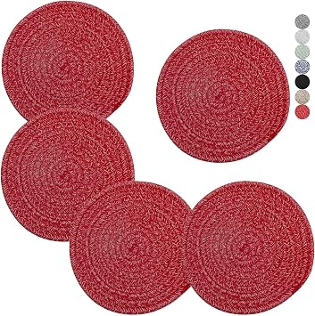 Trivets for Hot Dishes, Pots and Pans, 8 Inches Hot Pads 5 Pcs, Pot Holders for Kitchen, Heat Resistant Mat Protect Counter, Coasters Set Home Essentials Farmhouse Decor Red
