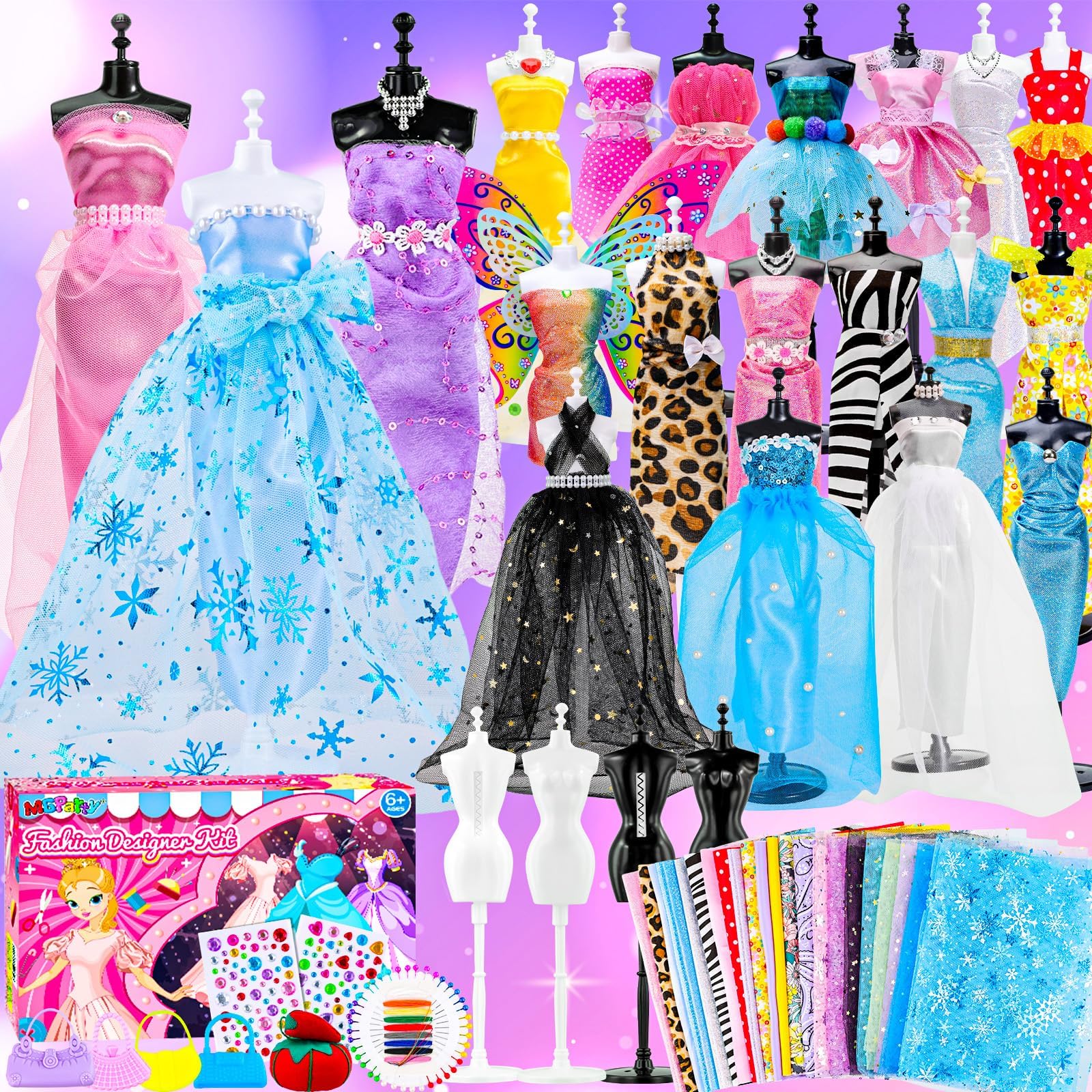 MGparty 800+ Pcs Fashion Designer Kit for Girls with 4 Mannequins Sewing Kit DIY Arts and Crafts for Kid Girls Birthday Gifts Valentine's Day Gifts for Teen Age 6 7 8 9 10 11 12+