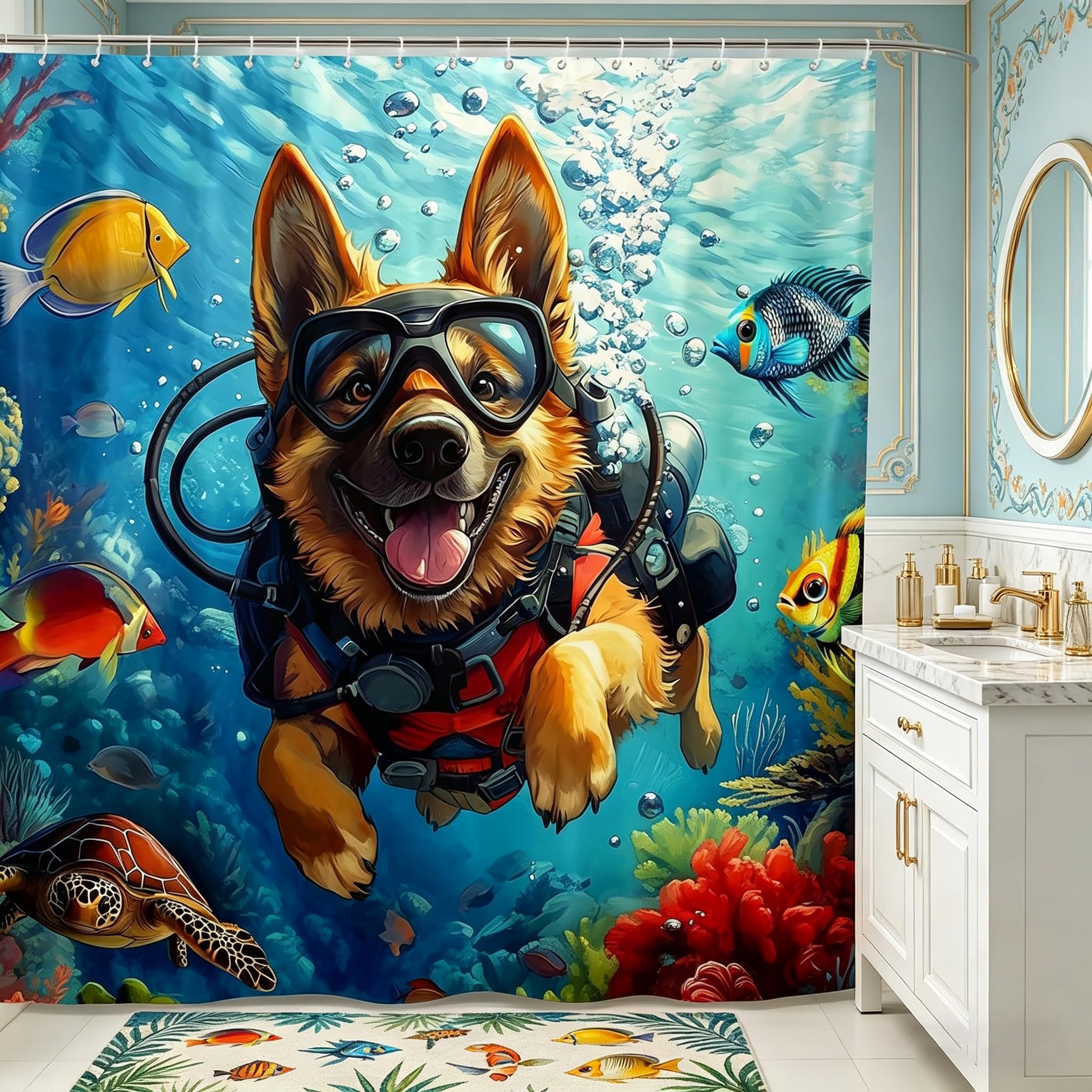 Rideau de douche imperméable enfants motif berger allemand 183x183cm