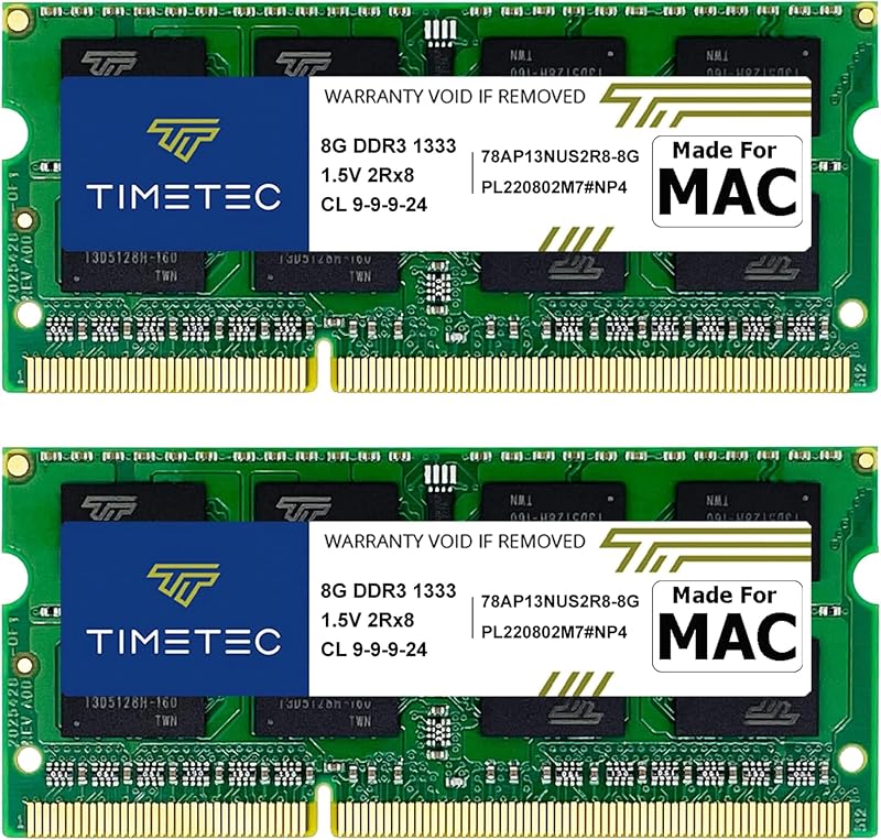 KIT Timetec de 16 GB (2x8 GB) Compatible para Apple DDR3 1333 MHz PC3-10600 CL9 para Mac Book Pro (principios/finales de 2011 13/15/17 pulgadas), iMac(mediados de 2010, mediados/finales de 2011 21.5/27 pulgadas), Mac Mini(mediados de 2011) Actualización de MAC RAM