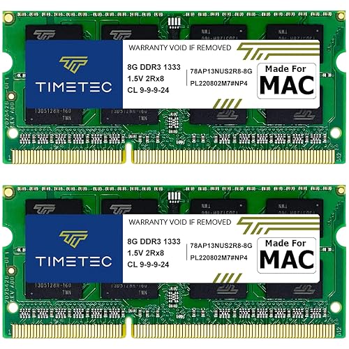 Timetec 16GB DDR3 1333MHz PC3-10600 CL9 RAM Kit (2x8GB) Compatible with Apple MacBook Pro (Early/Late 2011) 13/15/17 inch, iMac (Mid 2010, 21.5/27 inch), Mac Mini (Mid 2011) MAC RAM Upgrade