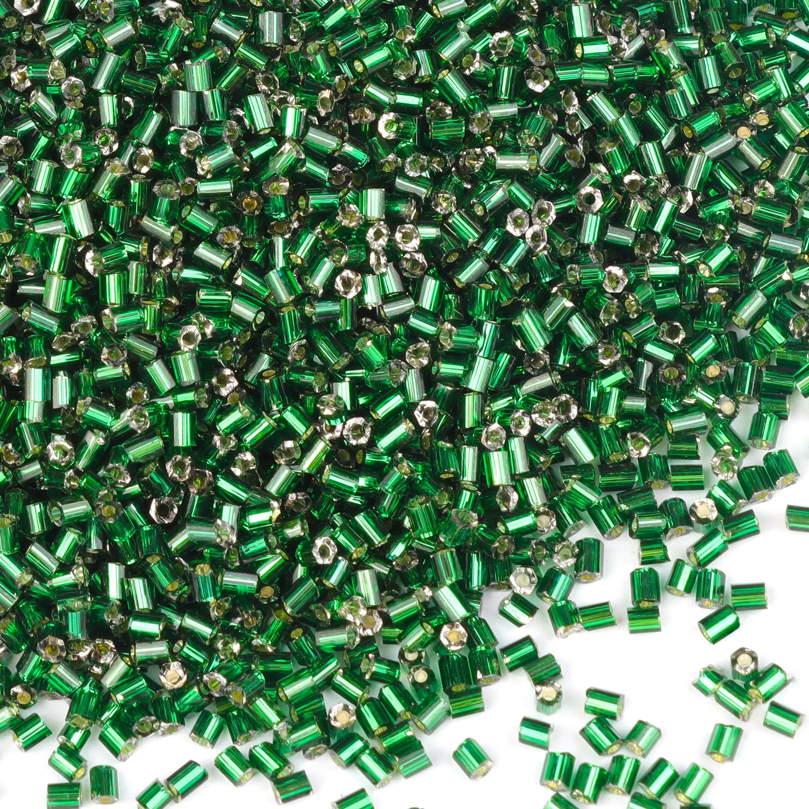 Yholin 6000pcs Bugle Beads, Grass Green Embroidery Tube Beads for Jewelry Making, Small Short Beads for Craft DIY Bracelet Necklaces Supplies, 3x2mm