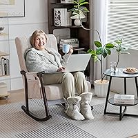 Vista 5 de COCO DESIGN Mecedora para interiores, silla mecedora tapizada para sala de estar, mecedora moderna con almohada y bolsillo lateral, respaldo alto