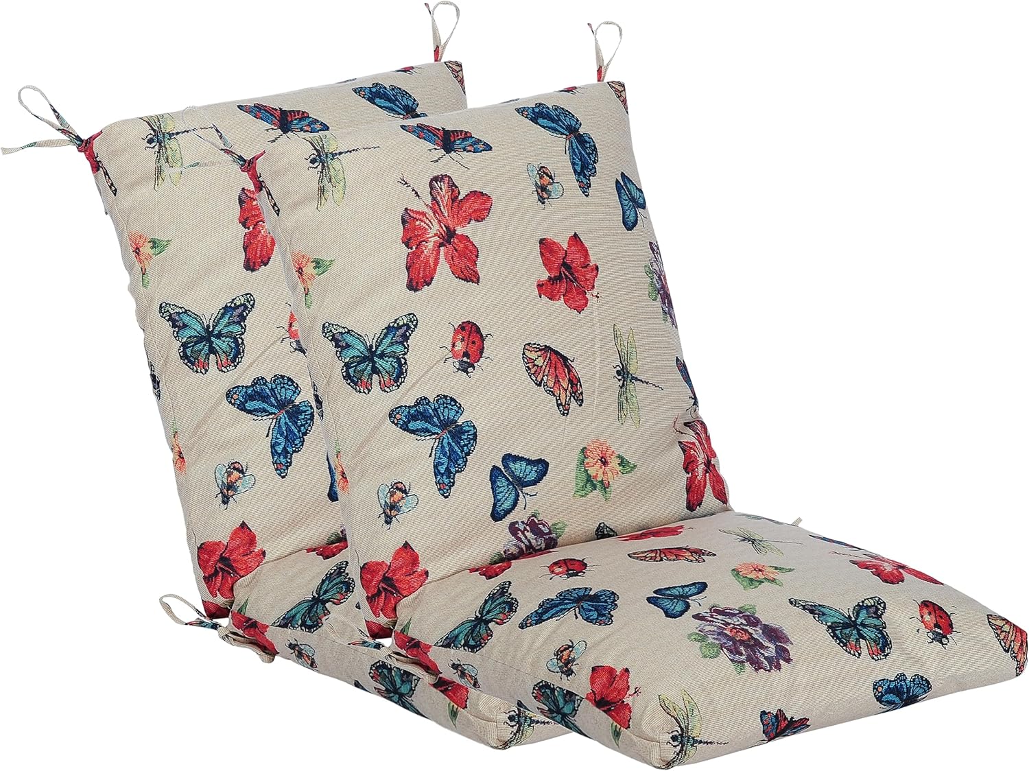 Set of 2 Outdoor Dining Chair Cushions, Patio Seating Cushions, 38x18x4.5 inch, for Garden Patio Furniture (Butterfly)