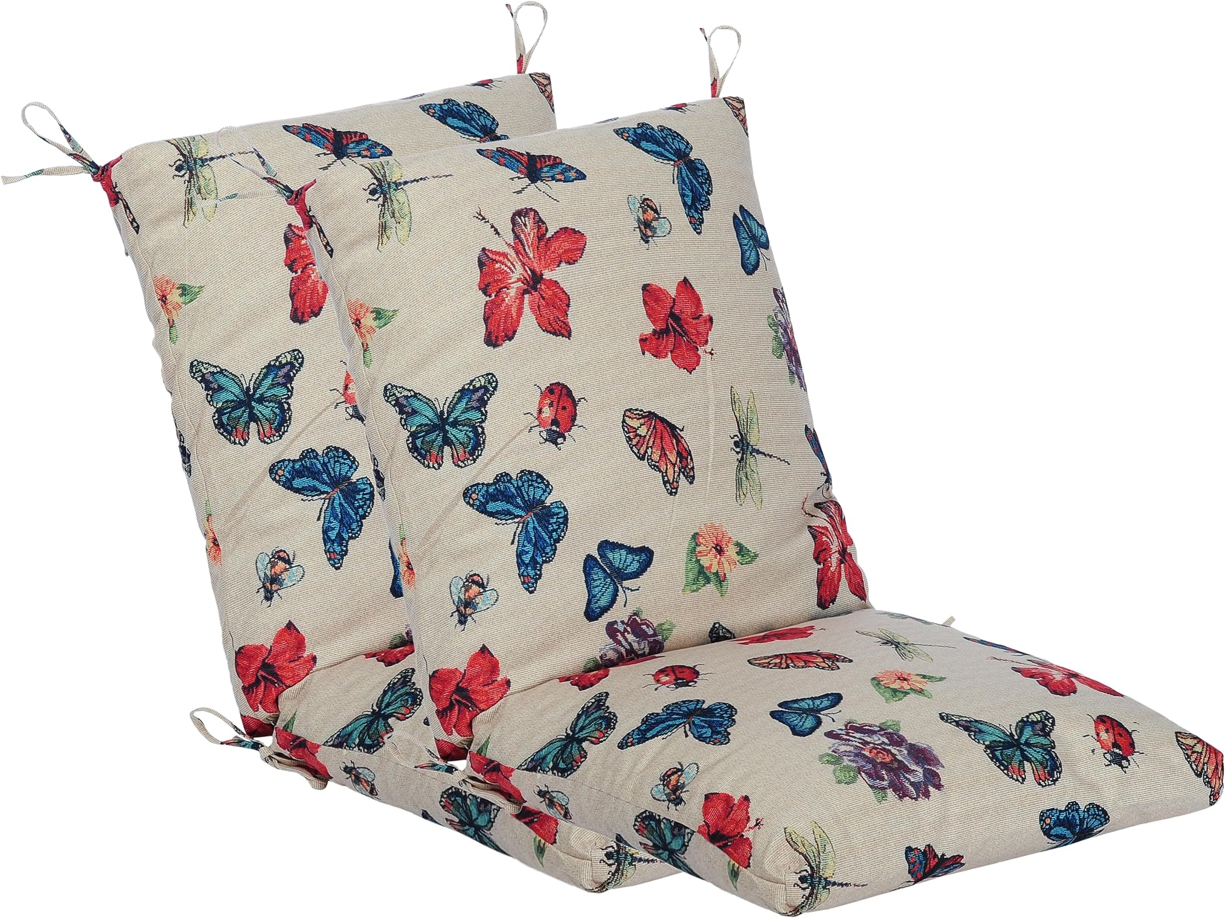 Set of 2 Outdoor Dining Chair Cushions, Patio Seating Cushions, 38x18x4.5 inch, for Garden Patio Furniture (Butterfly)