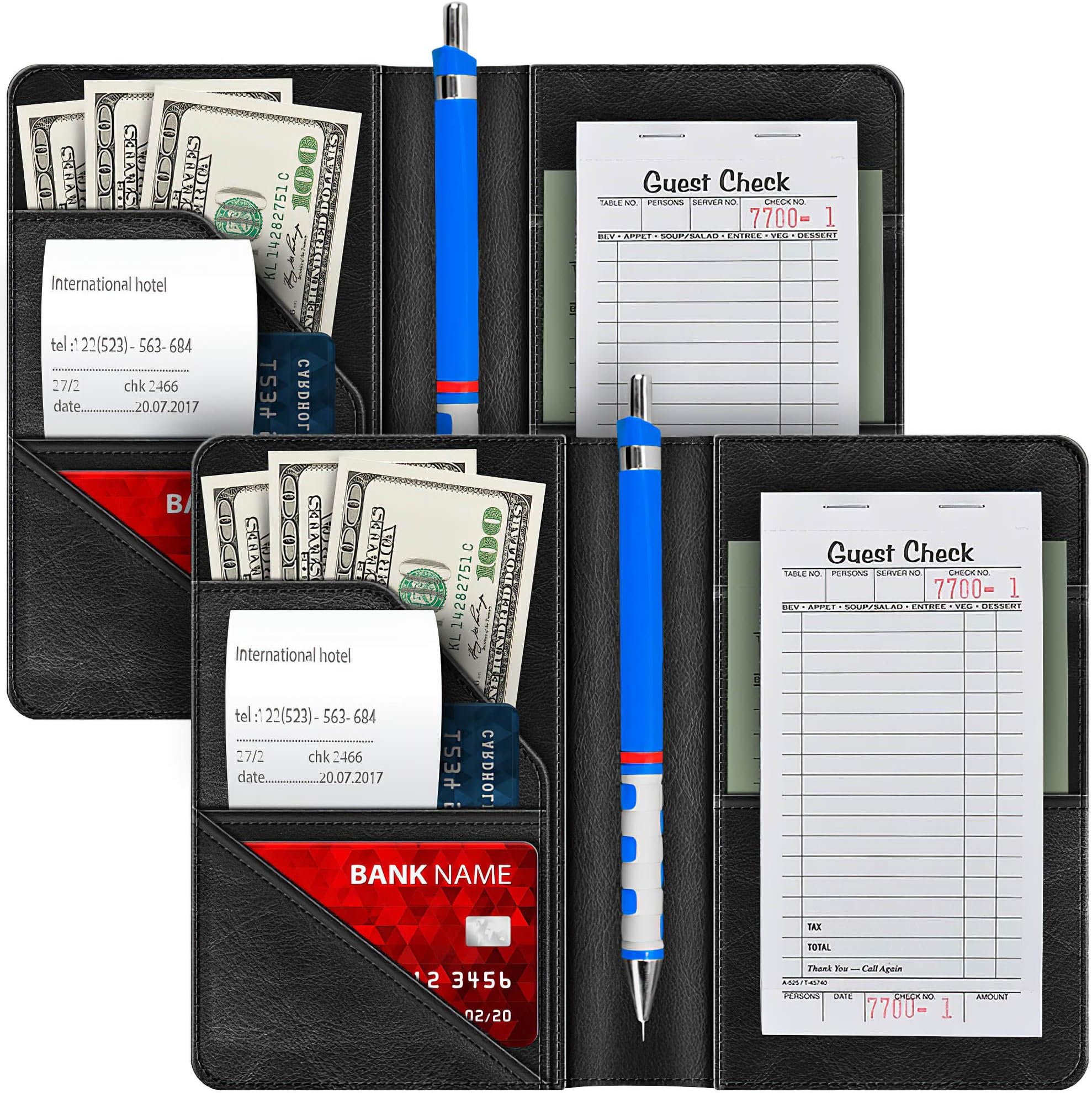 Syntus 2 Pack Waiter Book Server Wallet for Waitress Server Pads Waitress Book Restaurant Waitstaff Organizer, Guest Check Book Holder Money Pocket Fit Server Apron with Big Volume (Black)