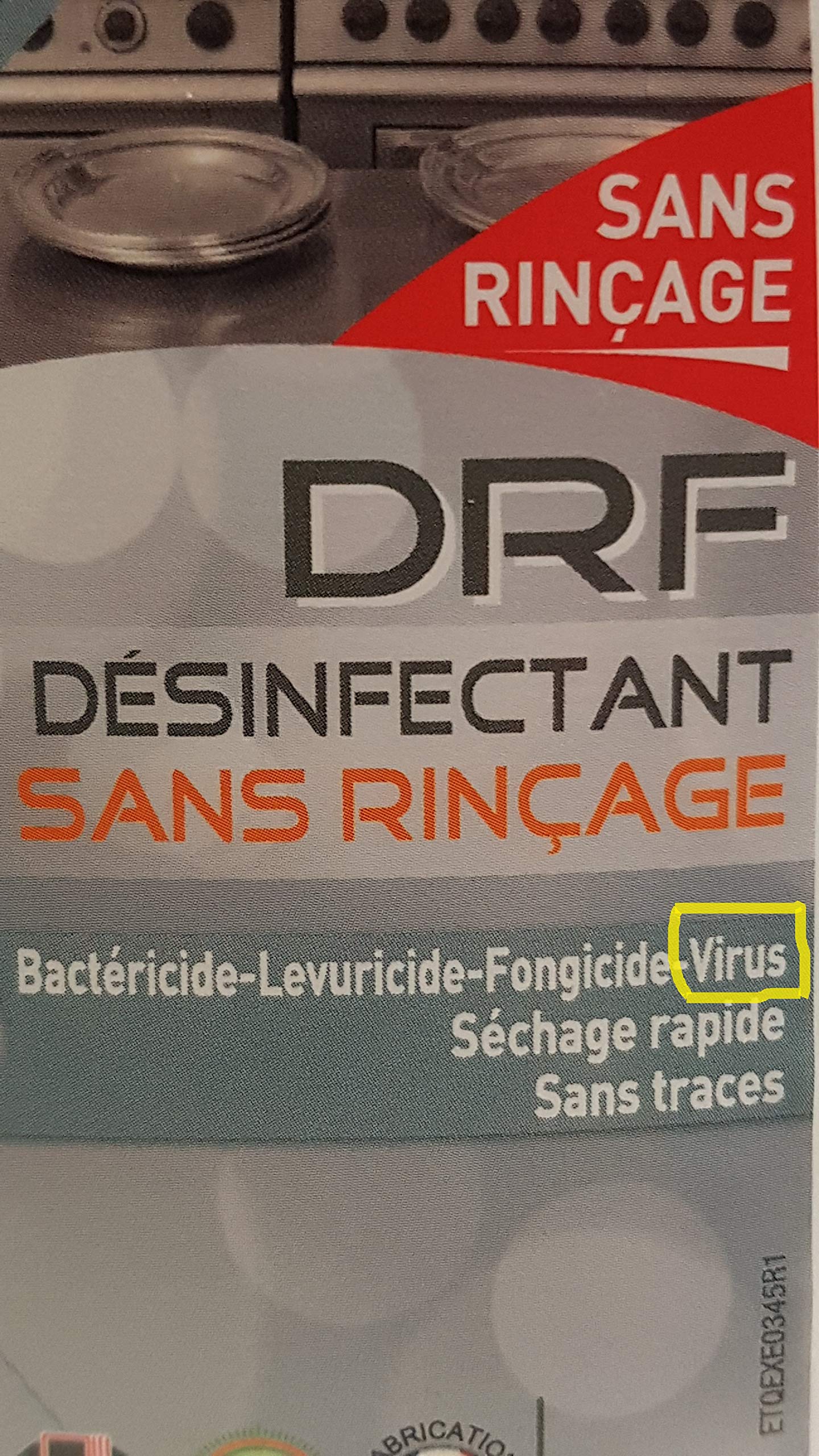 VIRUCIDE EN 14476 SURFACE SANS RINCAGE lot de 2 spray de 750 ml