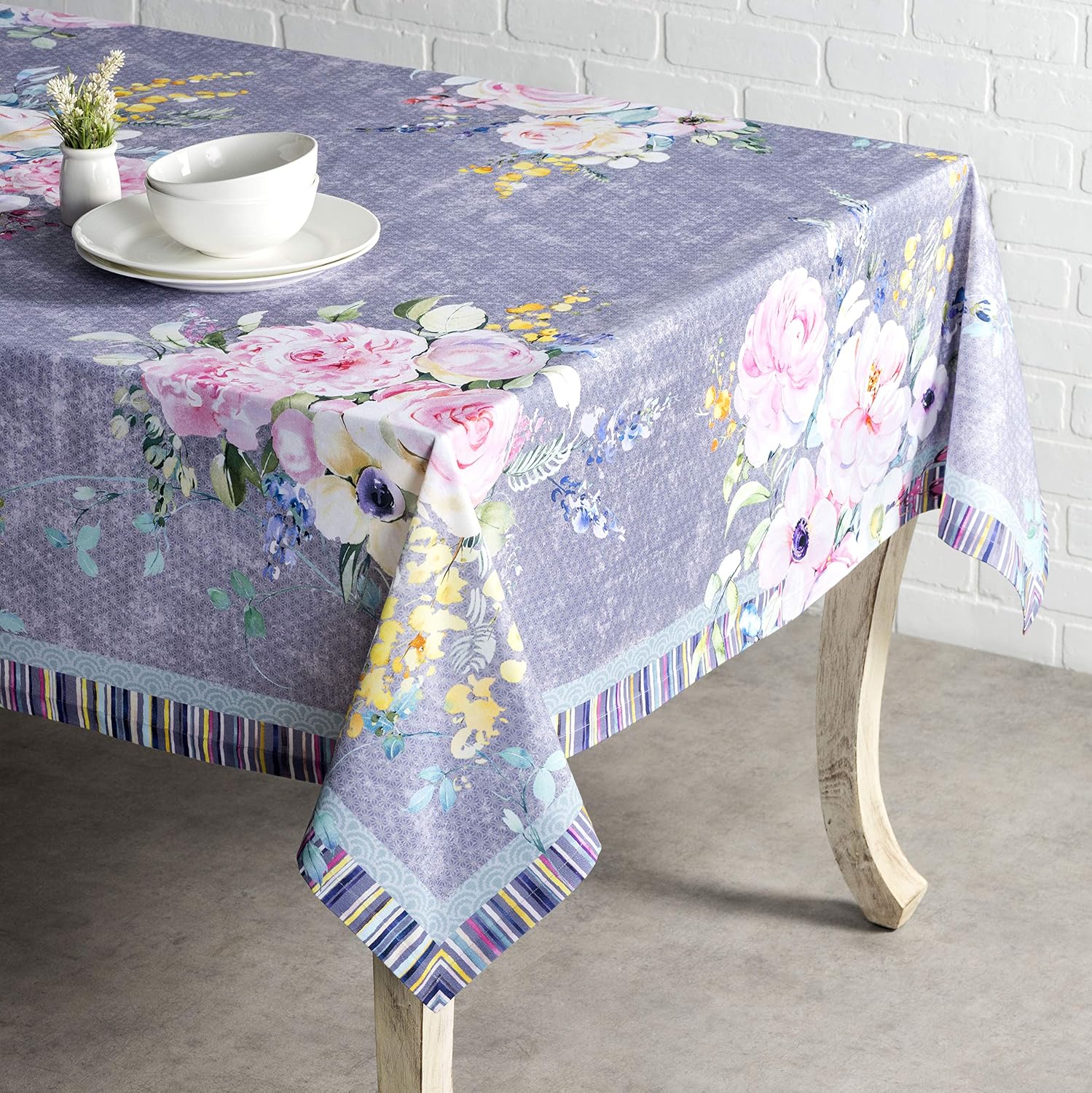 Maison d' Hermine Table Cloth Rectangle Table 100% Cotton 230 cm x 140 cm Tablecloth Reusable Everyday Use for Dining Home Party Festive Gifts for Mothers Day (Sweet Rose Lavender - Image 3