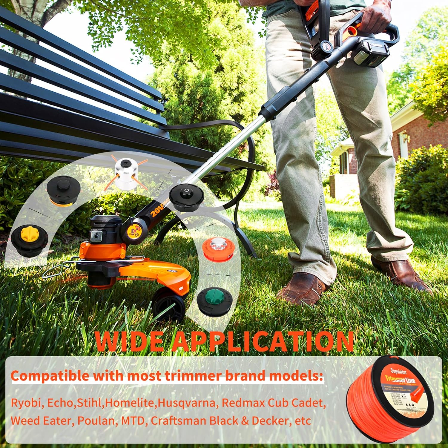 155 Trimmer Line Heavy Duty Square, 155 Weed Eater String, String Trimmer Line .155, Commercial Weed Trimmer String 155, Weed Wacker String .155inch-288ft-3lb Fits Most String Trimmer(Square)