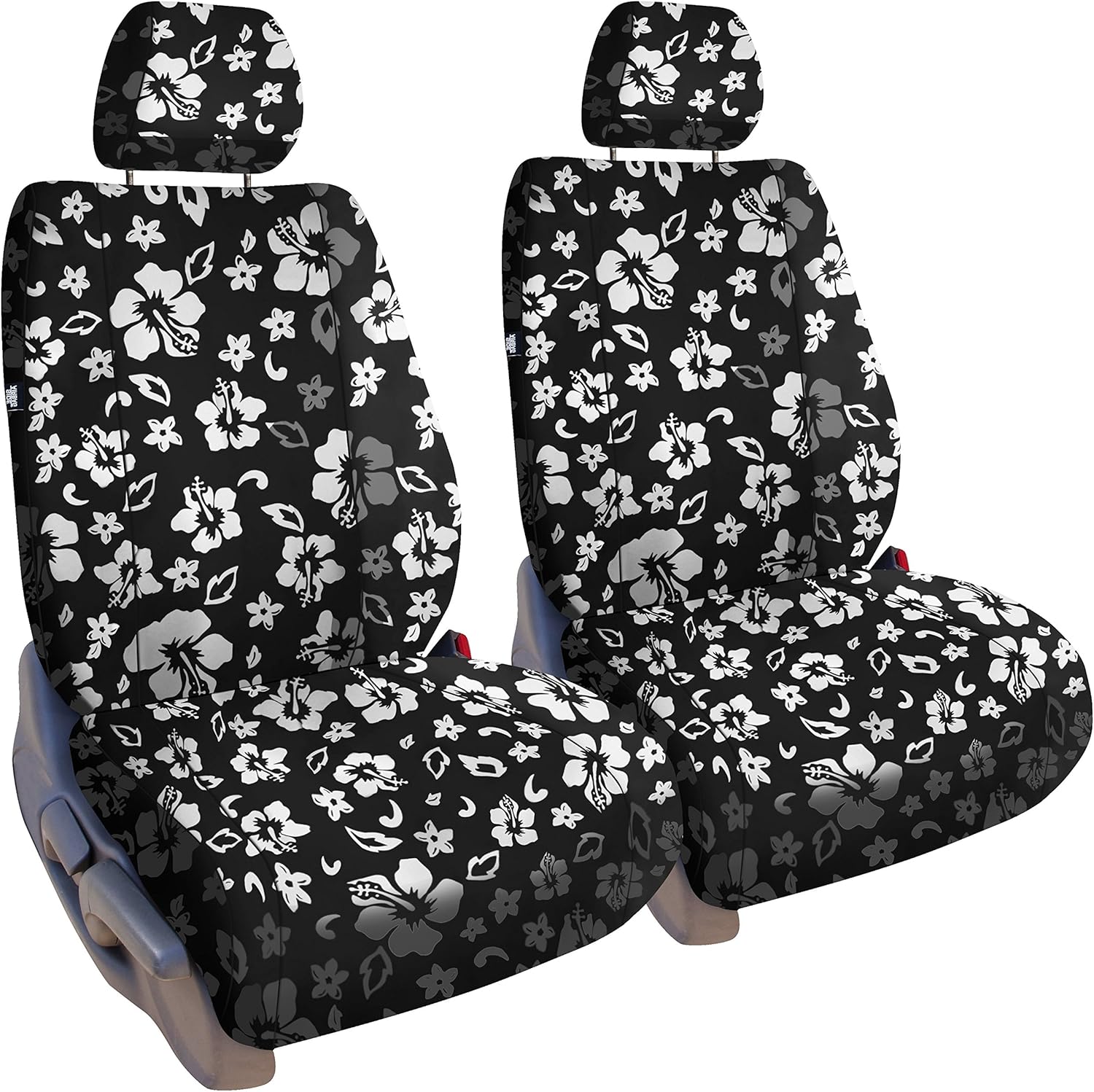 ShearComfort Front Seats Custom Hawaiian Seat Covers Compatible with Volkswagen Beetle (2016-2019) in Black for Buckets w/Adjustable Headrests and Drivers Side Lumbar Knob