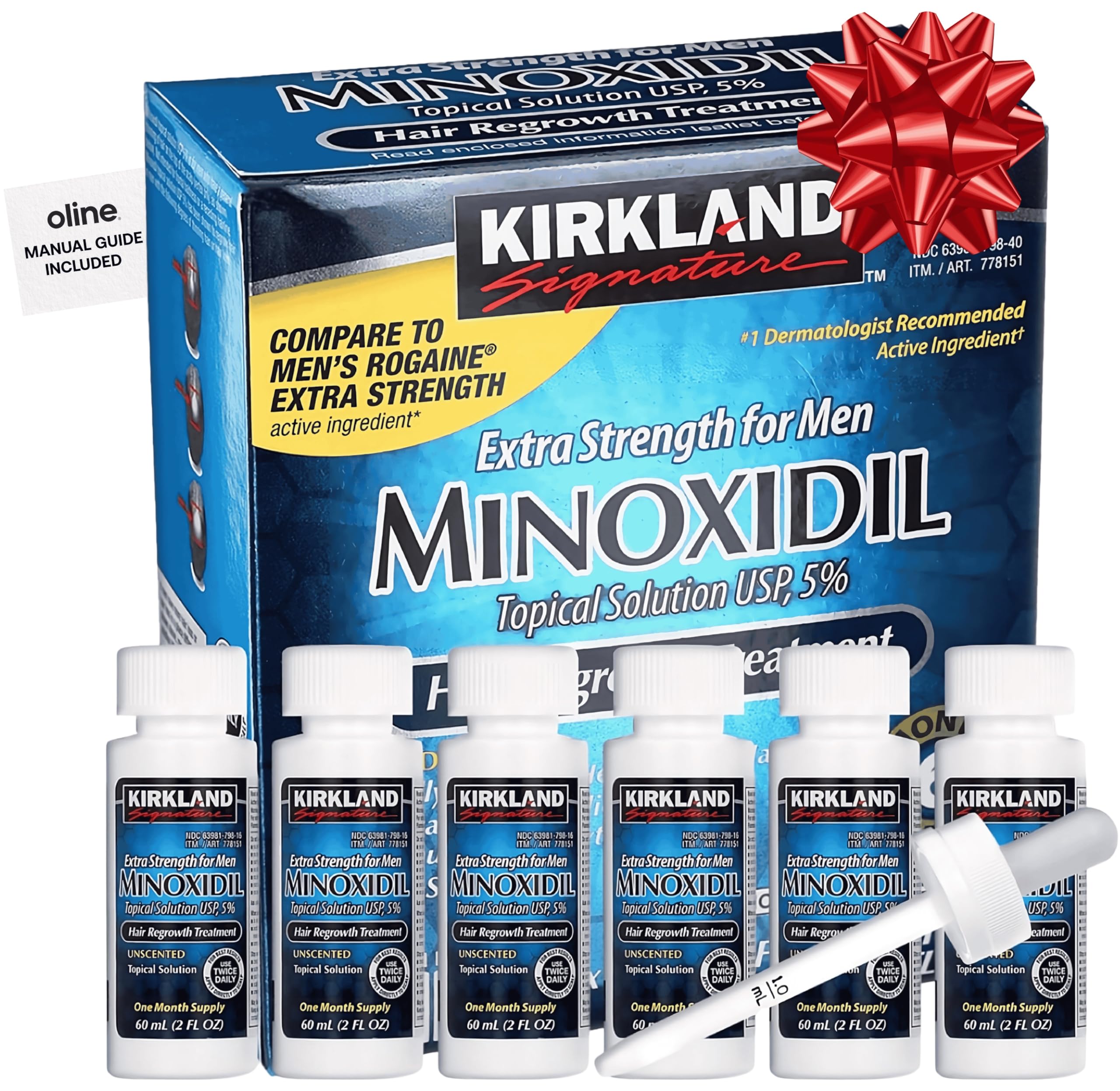 Minoxidil Liquid Extra Strength Hair Regrowth Treatment for Men, 5% Topical Solution, 6 Months Supply - Dropper Applicator and Bonus Free Instructional Guide Included