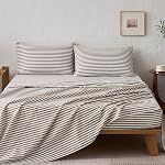 JELLYMONI 100% Cotton Sheet Set, Tan Striped, Queen | Soft breathable cotton, Deep pocket fit, Complete sheet set, Envelope closure, Bedroom refresh