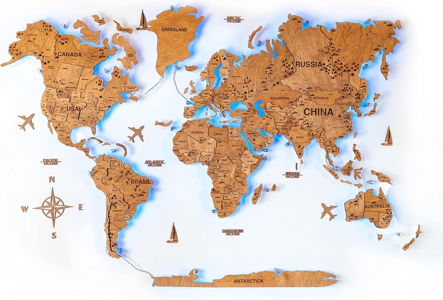 OnlyCraft 3D Wooden World Map Wall Decoration Unique Wood