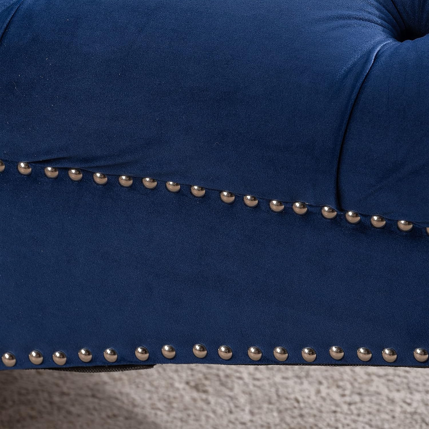 Chaise Lounge Indoor Blue Velvet Tufted with Button Nailhead Bedroom Chair Lounge Chair for Living Room Bedroom Diamond Stitching Ergonomic Curvaceous Structure (Blue+Fabric)