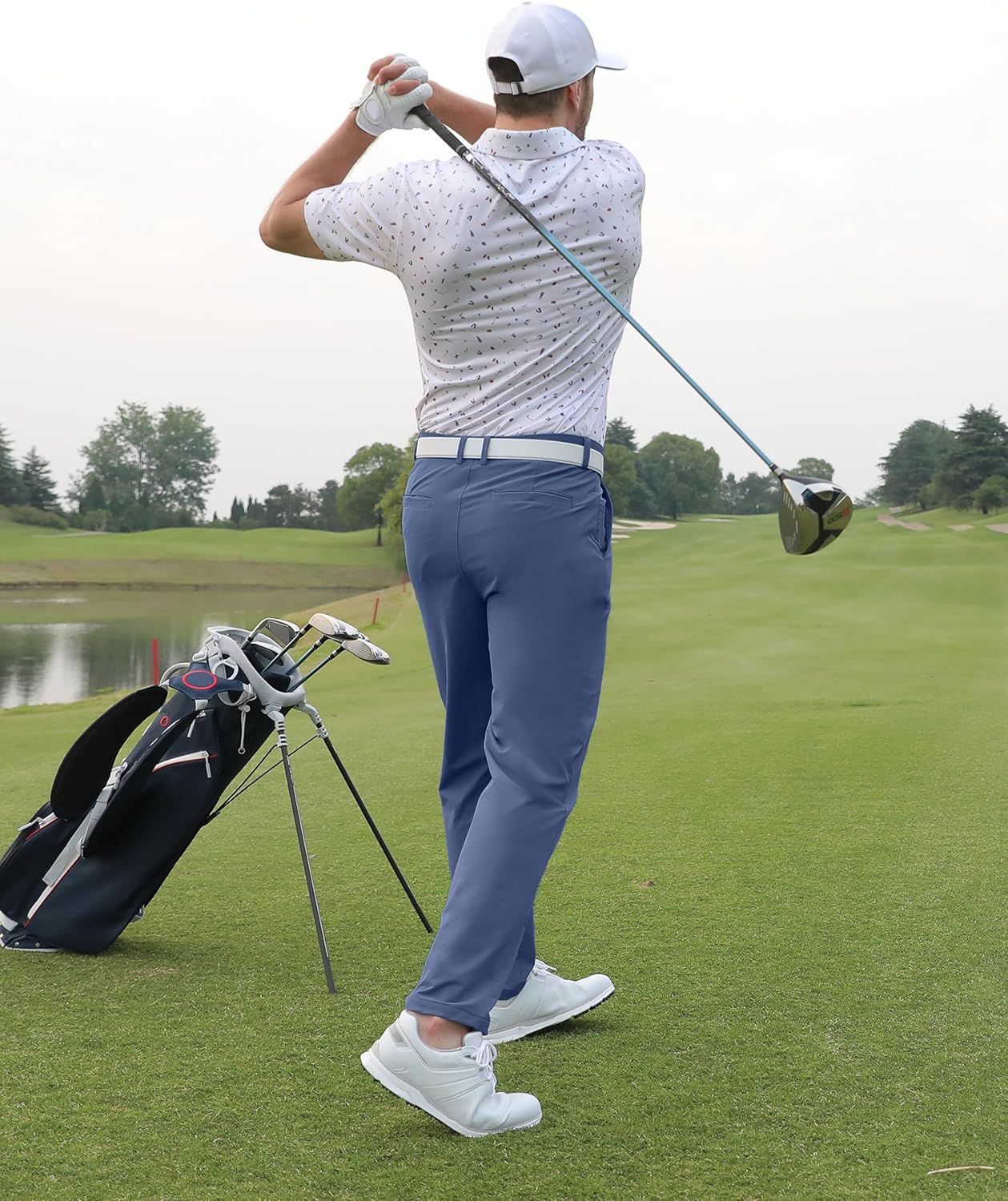 Mens Golf Pants Stretch Classic Fit Dress Pants 30"/32"/34" Quick Dry 6 Pockets Water-Resistant Casual Trousers - Image 3