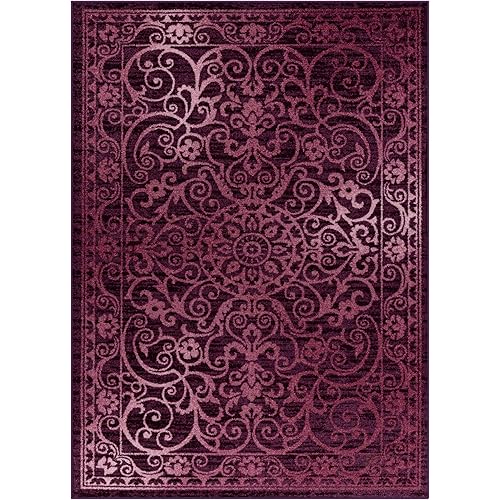 Maples Rugs Pelham Vintage Medallion Area Rugs - Made in USA - Washable, Non Slip, Pet-Friendly Mat for Bedroom, Office, and Entryway, 3'4 x 5', Wineberry