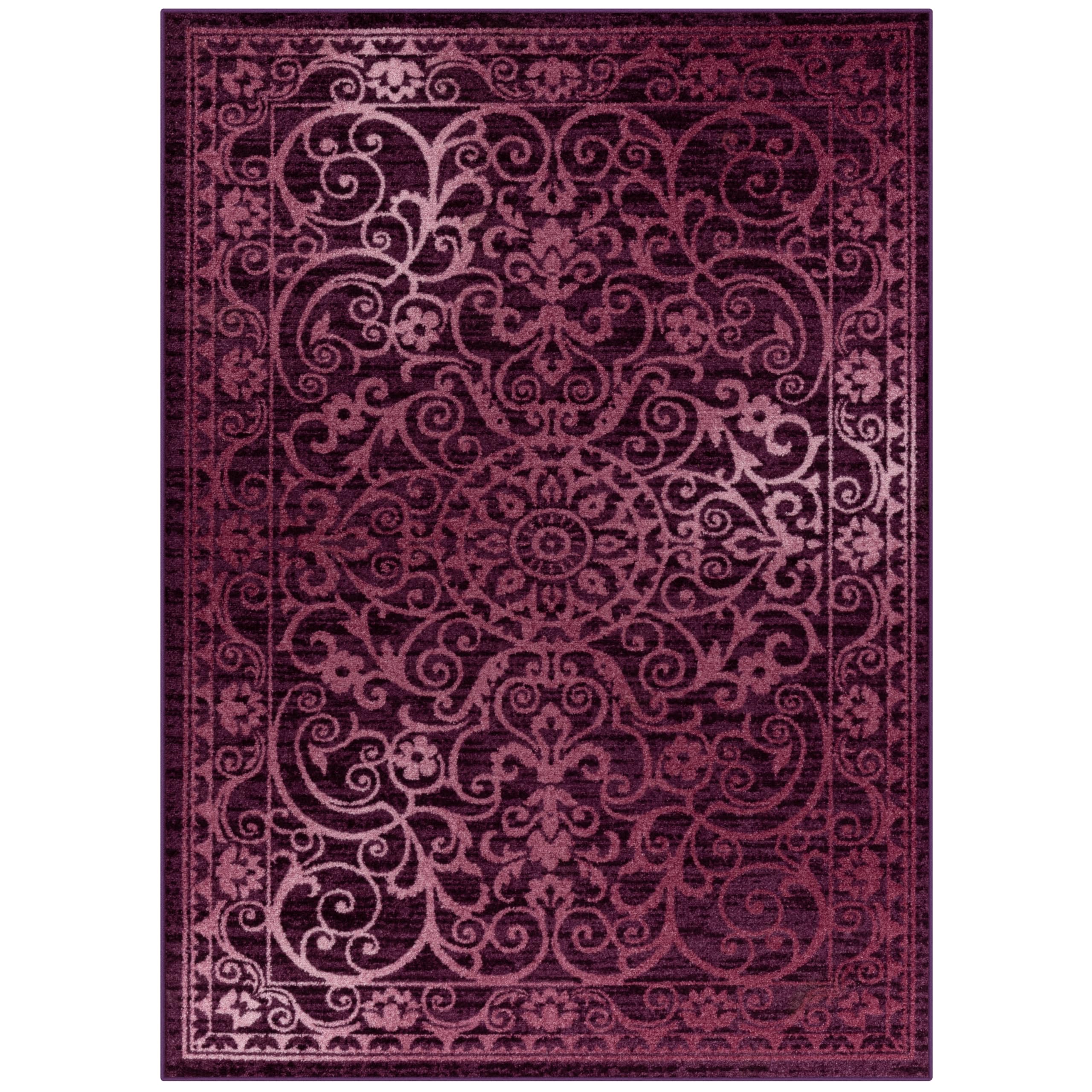 Maples Rugs Pelham Vintage Medallion Area Rugs - Made in USA - Low Pile, Non Slip, Pet-Friendly Mat for Bedroom, Office, Living & Dining Room, 5' x 7', Wineberry: Wineberry 3'4" x 5' (Rectangular)