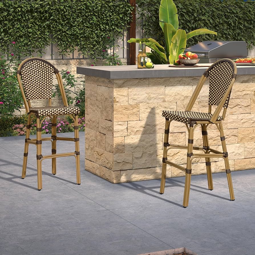 Amazon.com : PURPLE LEAF French Bar Stool Set of 2 Bamboo Print