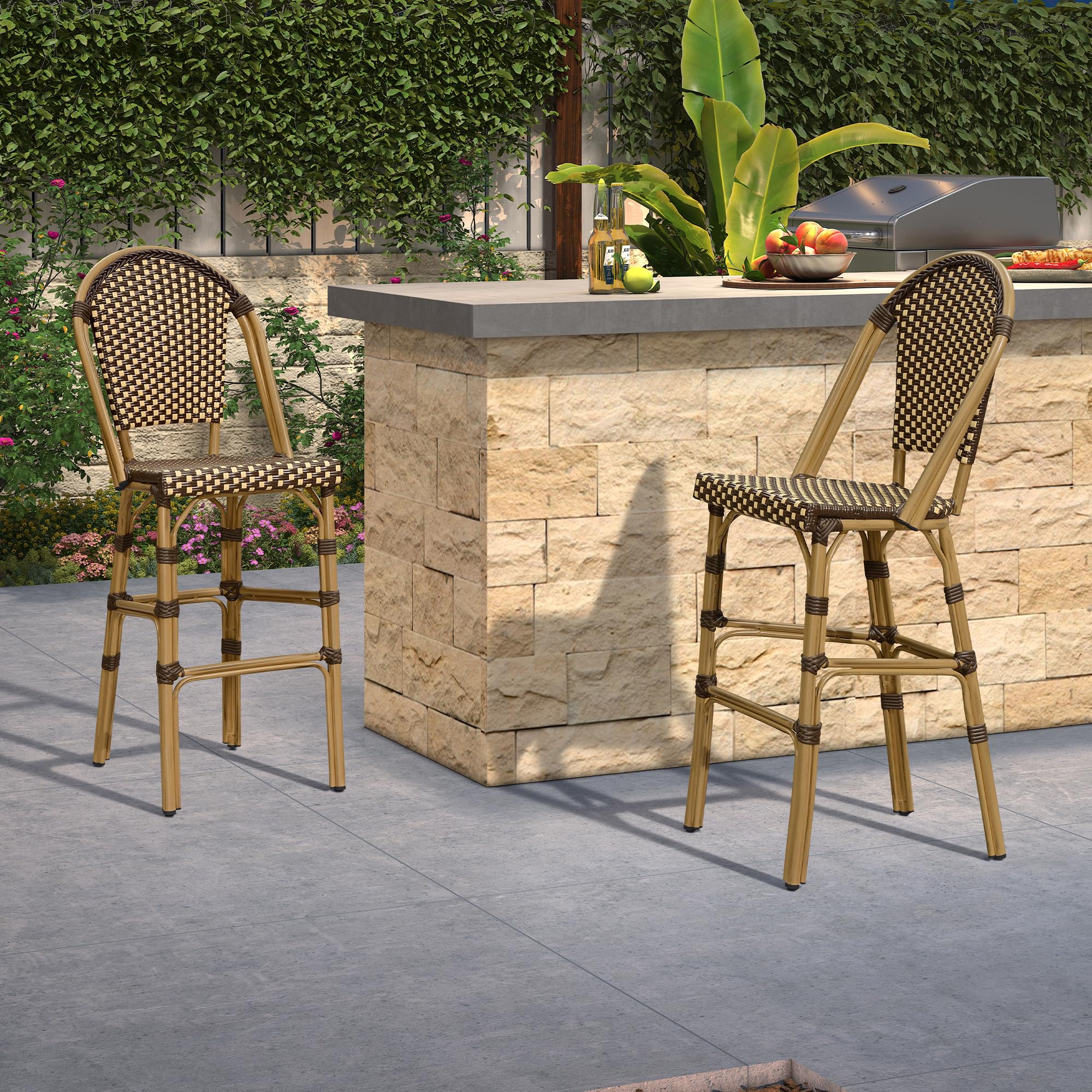 Amazon.com : PURPLE LEAF French Bar Stool Set of 2 Bamboo Print