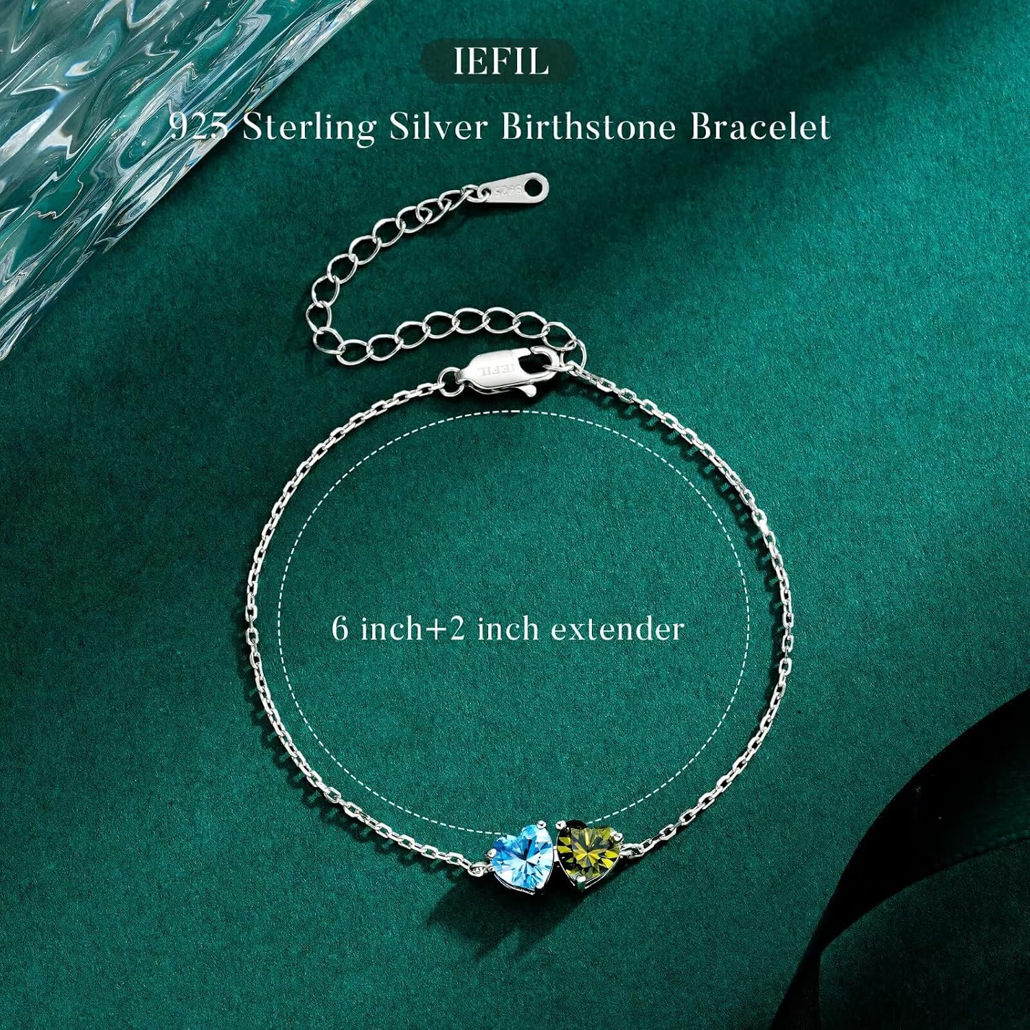 Iefil Birthstone Bracelets for Women - 925 Sterling Silver Birthstone Bracelet, Anniversary Birthday Gifts for Women Wife Mom