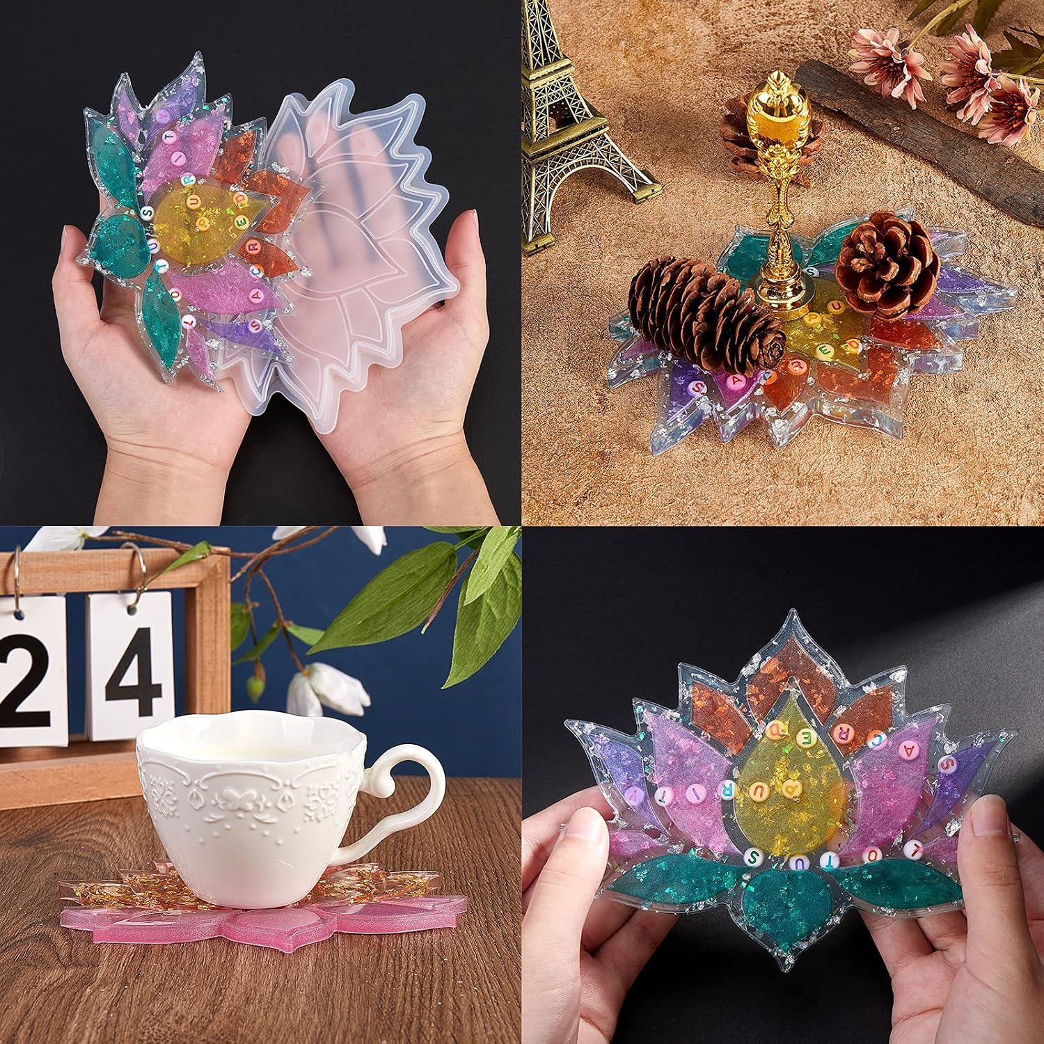 Ornaland 5 Pcs Silicone Molds Lotus Flower Coaster Resin Casting Molds UV Resin Epoxy Mold for DIY Craft Making