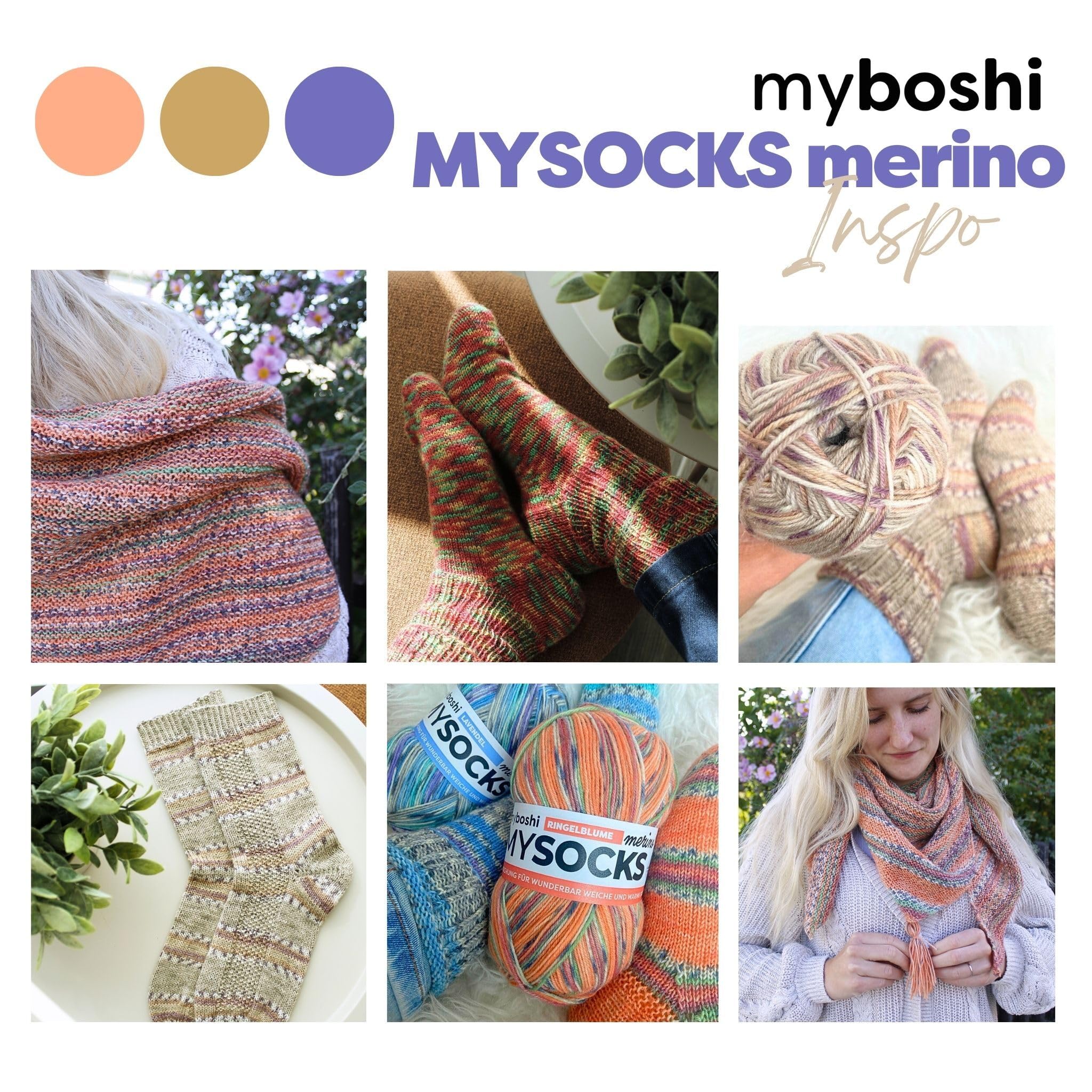 myboshi mysocks Merino, extra weiche 4-fädige Merino-Sockenwolle, 75% Schurwolle, 25% Polyamid, filzfrei, 100g, 420m Lila (Lavendel), 5 Knäuel