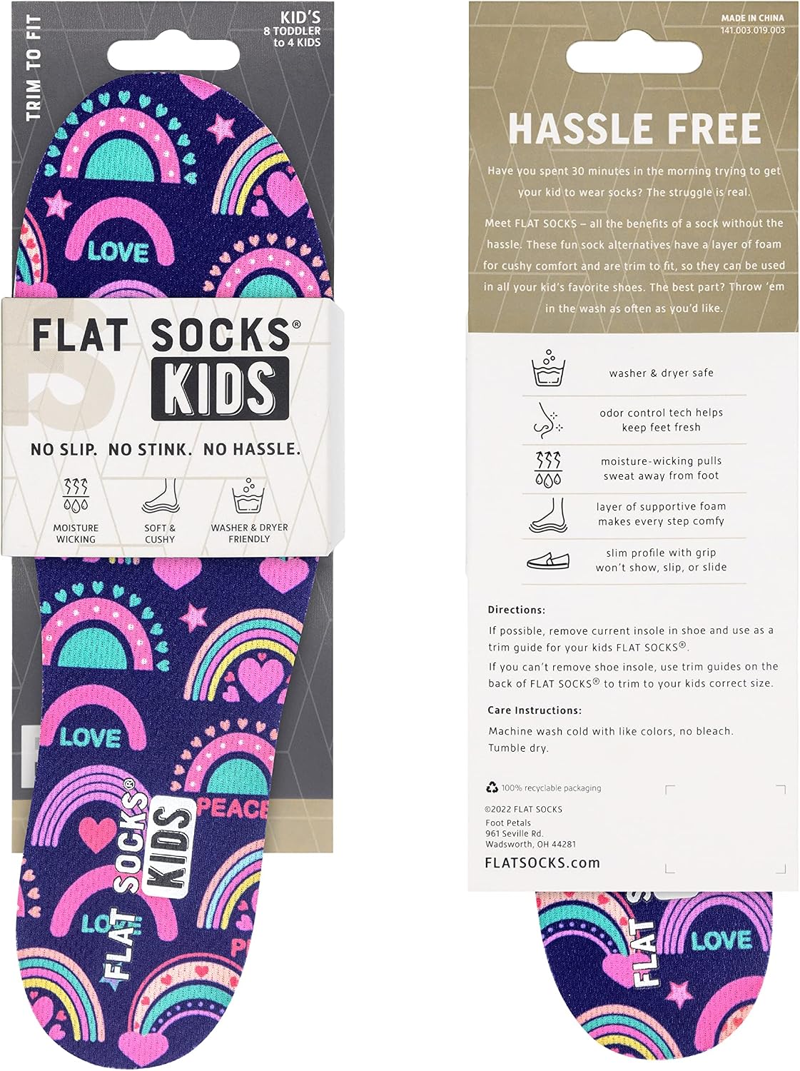 FLAT SOCKS Kid's No Show Socks, Sockless Liner, No Slipping, No Stinking, Washable Barefoot Shoe Insert