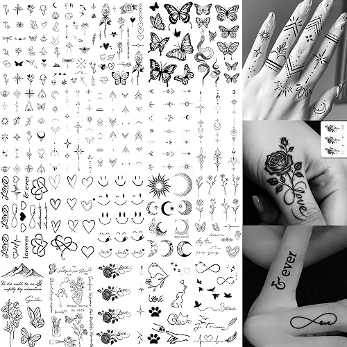 20 Sheets Black Tiny Infinity Rose Flowers Butterfly Temporary Tattoos