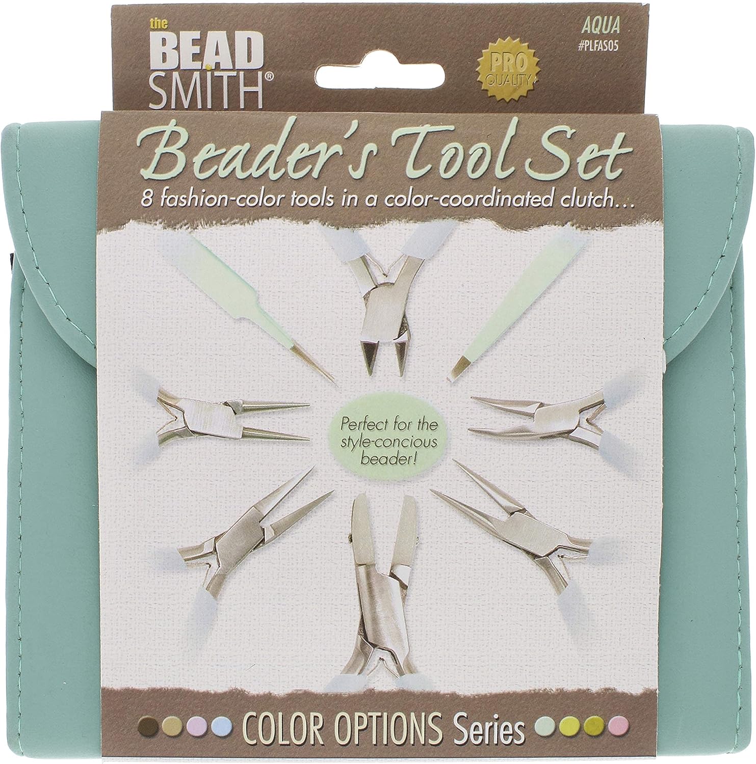 The Beadsmith Fashion Color Pliers – Set of 8 Slimline Color-Coordinated Tools – Matching Clutch in Aqua – Jewelry Making Supply Kit to Create Necklaces, Bracelets, Earrings & More