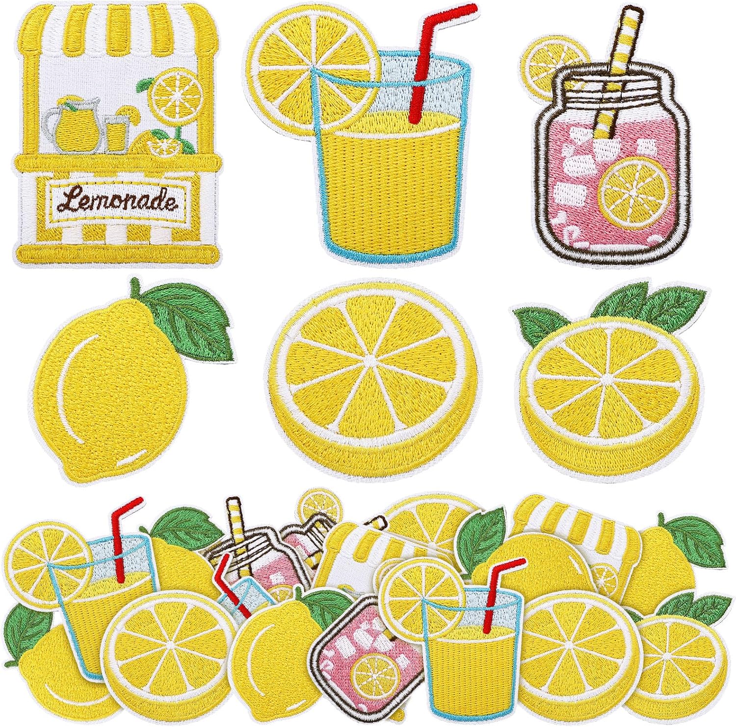 Dingion 24 Pcs Lemon Embroidered Iron on Patches Set for Clothes Jeans Jackets Dress Baseball Hats T-Shirts Hoodies Backpacks Lemon Gift Birthday Party Decorations