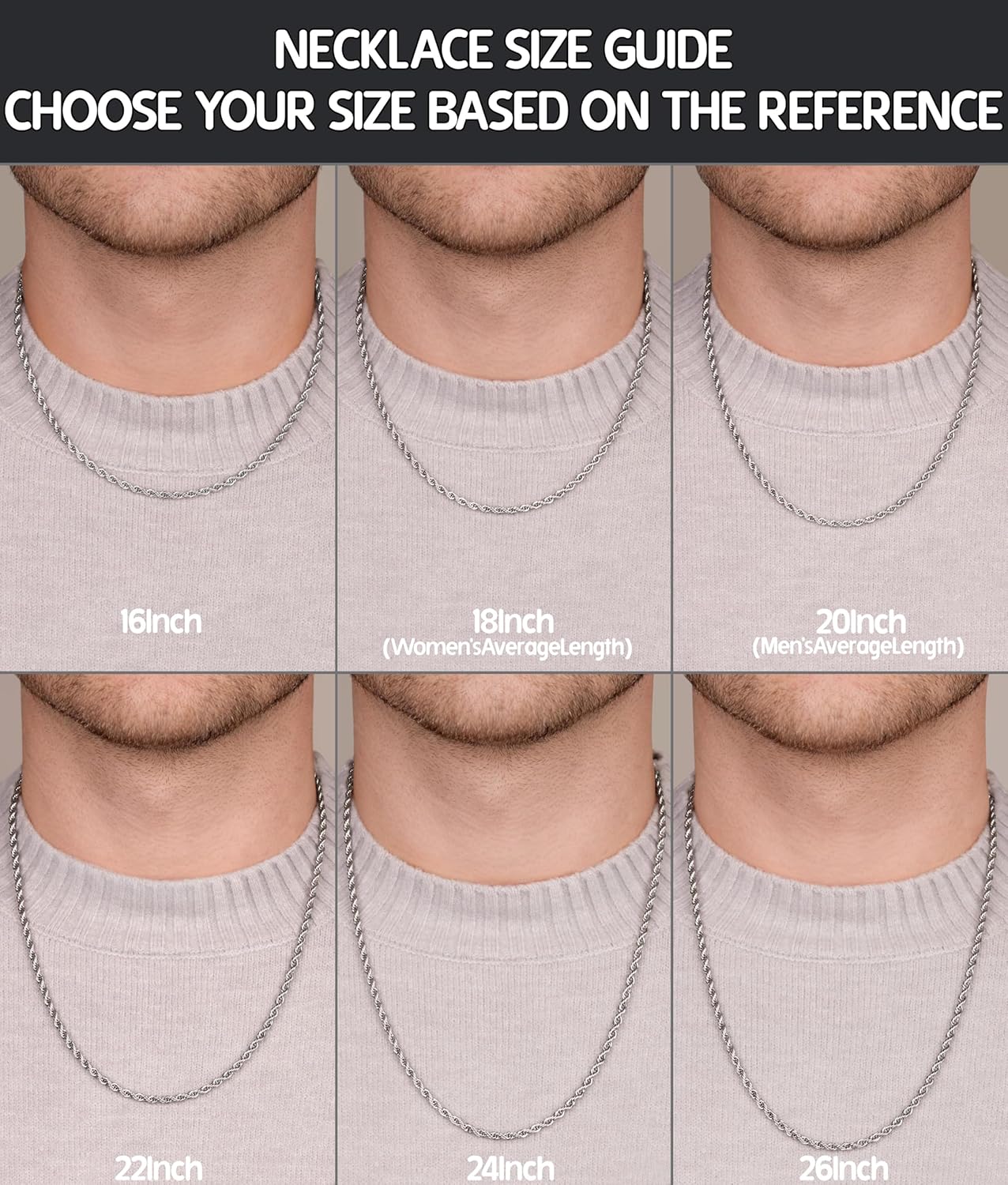 Rope Chain Necklace for Men Women, 316L Stainless Steel Twist Link Chain for Men, Gold Silver Black Tone, Hypoallergenic Waterproof Jewelry Gift for Him Her 3mm 4mm 5mm, 16/18/20/22/24/26 Inch - Image 7