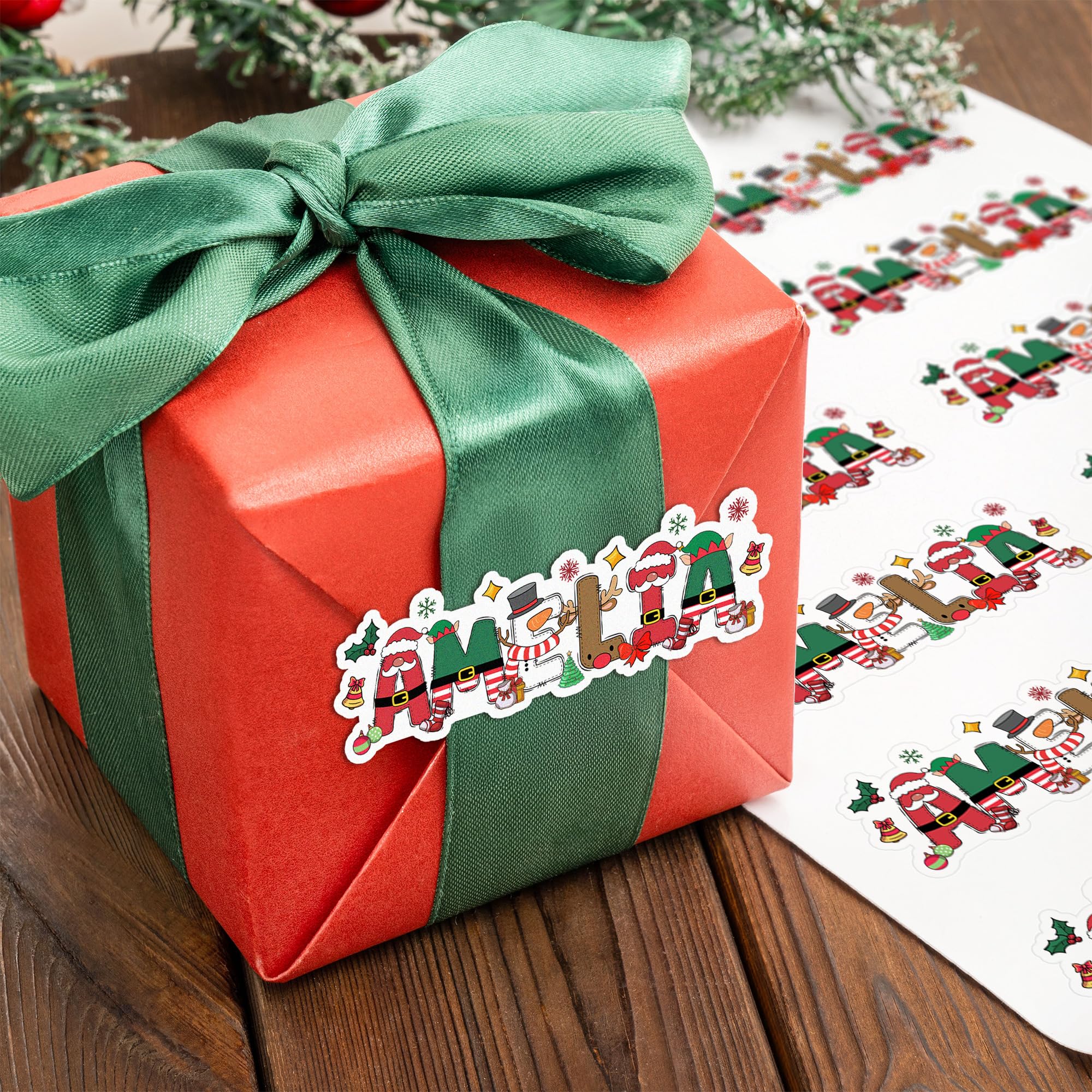 callie Personalized Christmas Stickers, Custom Name Waterproof Christmas Gift Tags for Gift Box Holiday Party Gift