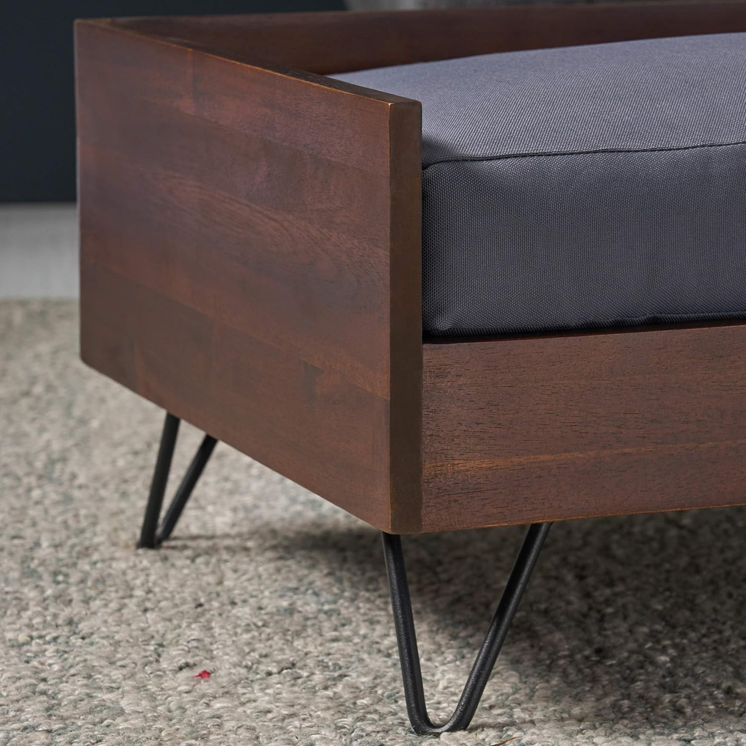GDFStudio Mid Century Modern Pet Bed with Acacia Wood Frame, Dark Oak and Dark Gray