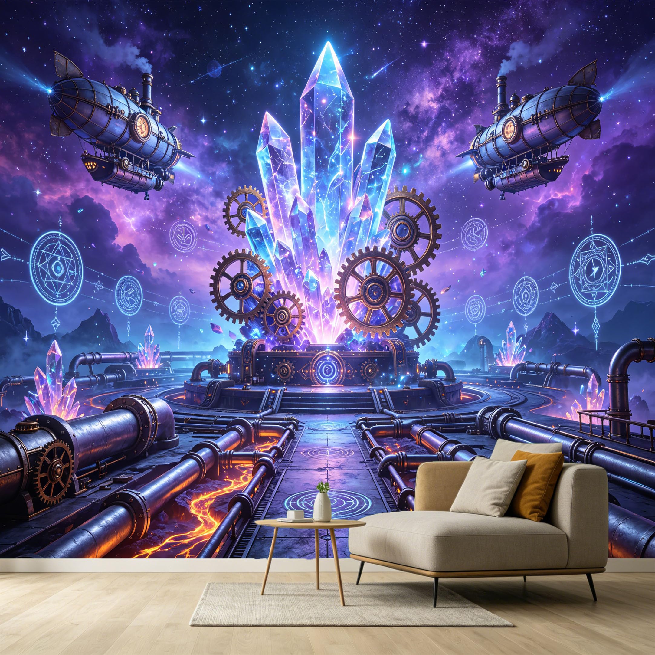 Custom Size Wall Murals Steampunk Industrial Crystal Gear Airship Galaxy SelfAdhesive Wall Fabric Removable Large Wallpaper for Photo Living Room Decoration Wall Art