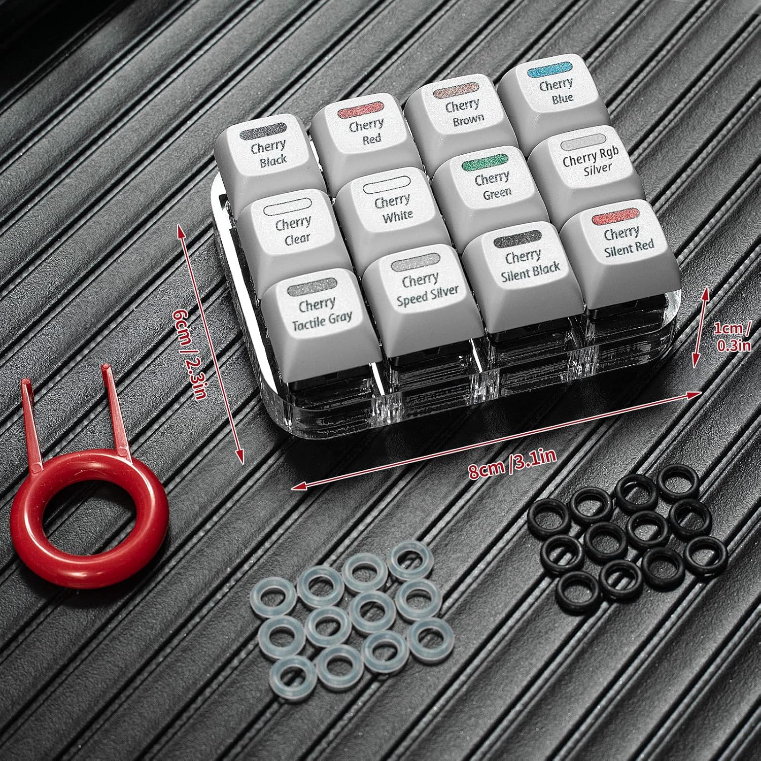 Cherry MX Switch Tester 12-Key Mechanical Keyboard Sampler Switch Testing Tool with Keycap Puller and 24 O Rings, 40A-L & 40A-R (Printed PBT Keycap)