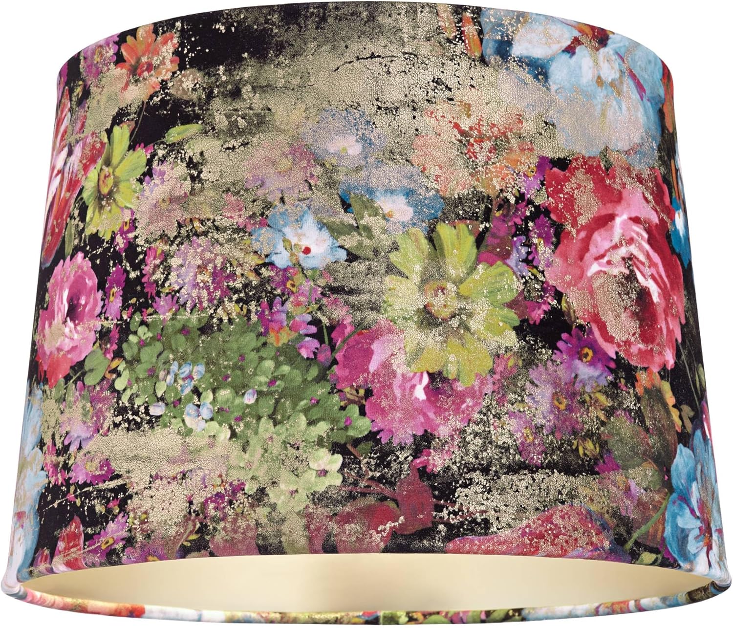 13" Top x 15" Bottom x 11" High x 11" Slant Print Cottage Core Lamp Shade Replacement Large Drum Round Tapered Floral Tropical Country Velvet Fabric Flowers Colorful Spider Harp Finial - Springcrest