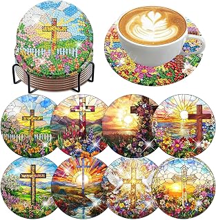 HHMATITS 8 Pcs Christ Cross Diamond Art Coasters 4X4 Inch
