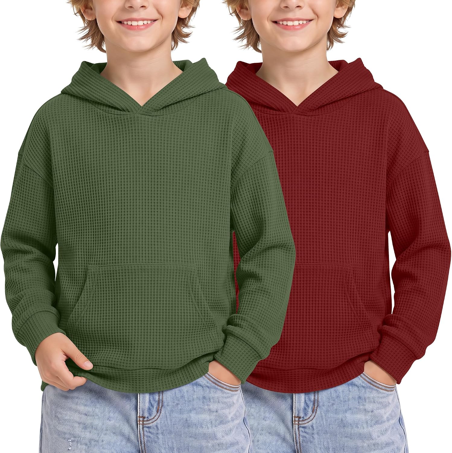 2 Pack Boys Waffle Pullover Hoodie Long Sleeve