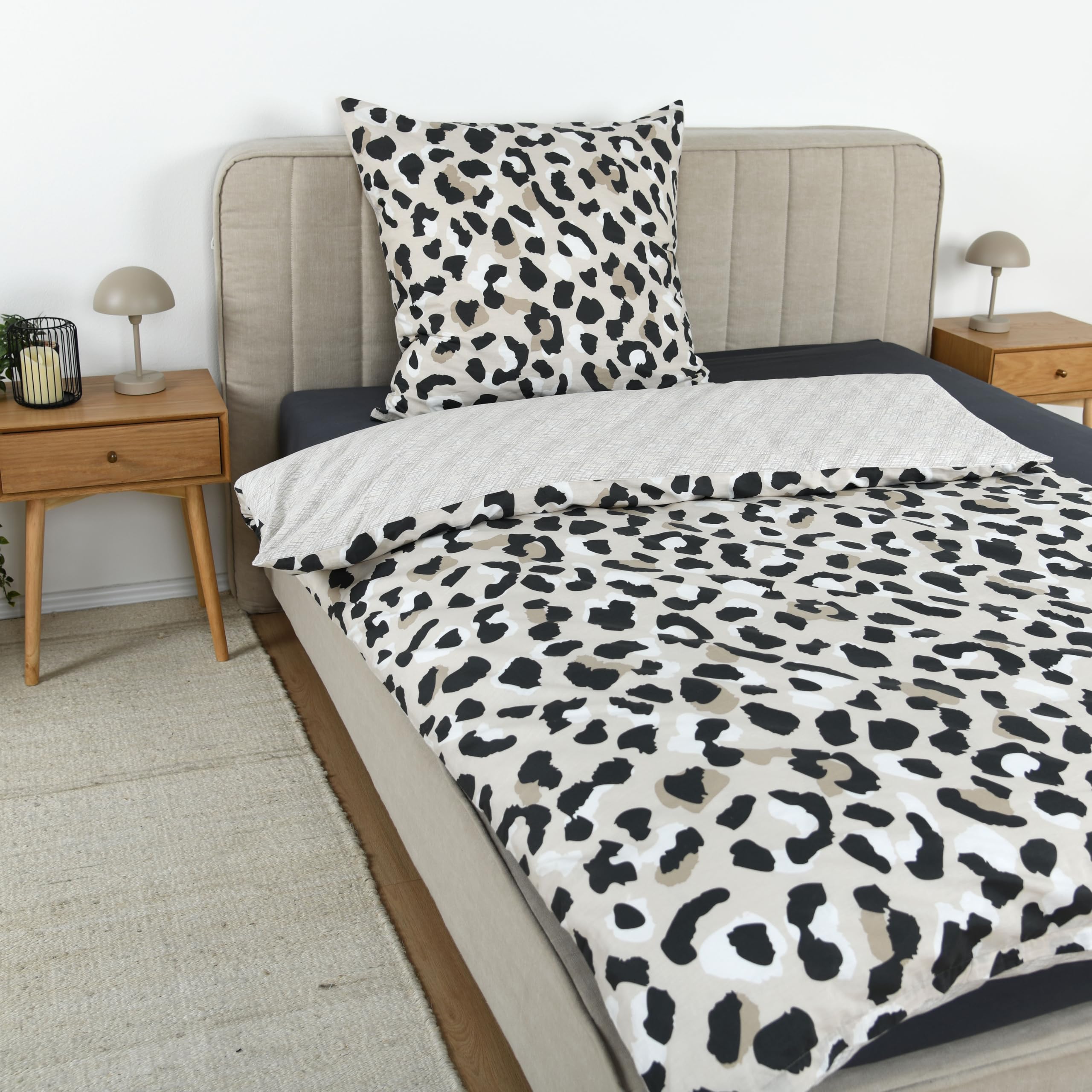 Tom Tailor Renforcé-Bettwäsche Leo, Wendemotiv, 80x80 cm + 135x200 cm, mit Reißverschluss, 100% Baumwolle, Beige (Anthracite & Sunny Sand)