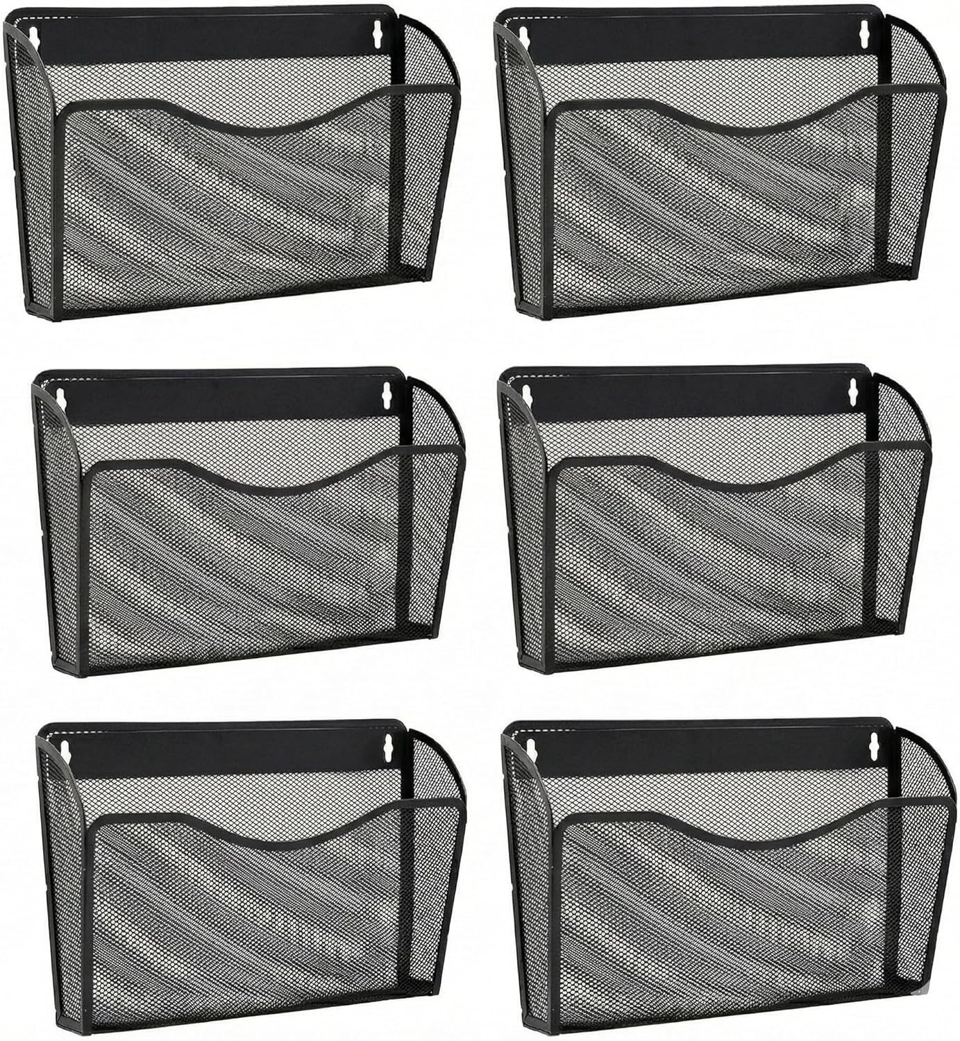 6 Pack Mesh Wall Mounted File Holder, Metal Wall File Pocket Mail Organizer for Office/Home, 6 Single Pockets Document Magazine Rack