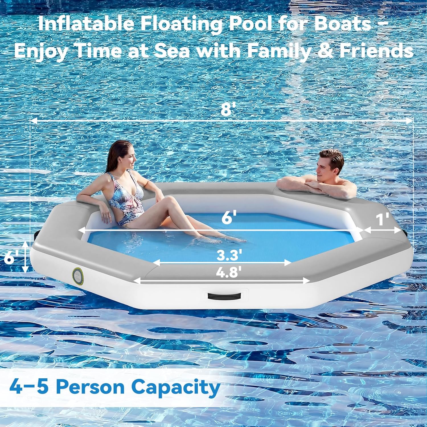 6-12FT Round Inflatable Floating Dock, Sunchill Float Ring, Water Hammock Tanning Pool Floats with Woven Fabric, Manual Pump for Quick Inflate/Deflate, Fits 2-8, Ideal for Lakes, Oceans