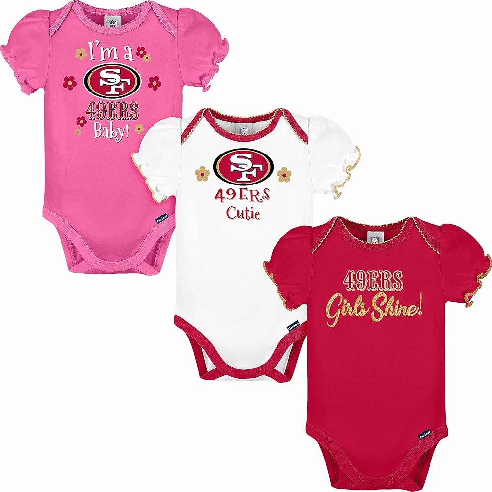 Gerber NFL Baby Girls 3 Pack Short Sleeve Bodysuit, Alternate 2, 6-12 Months US Team Color