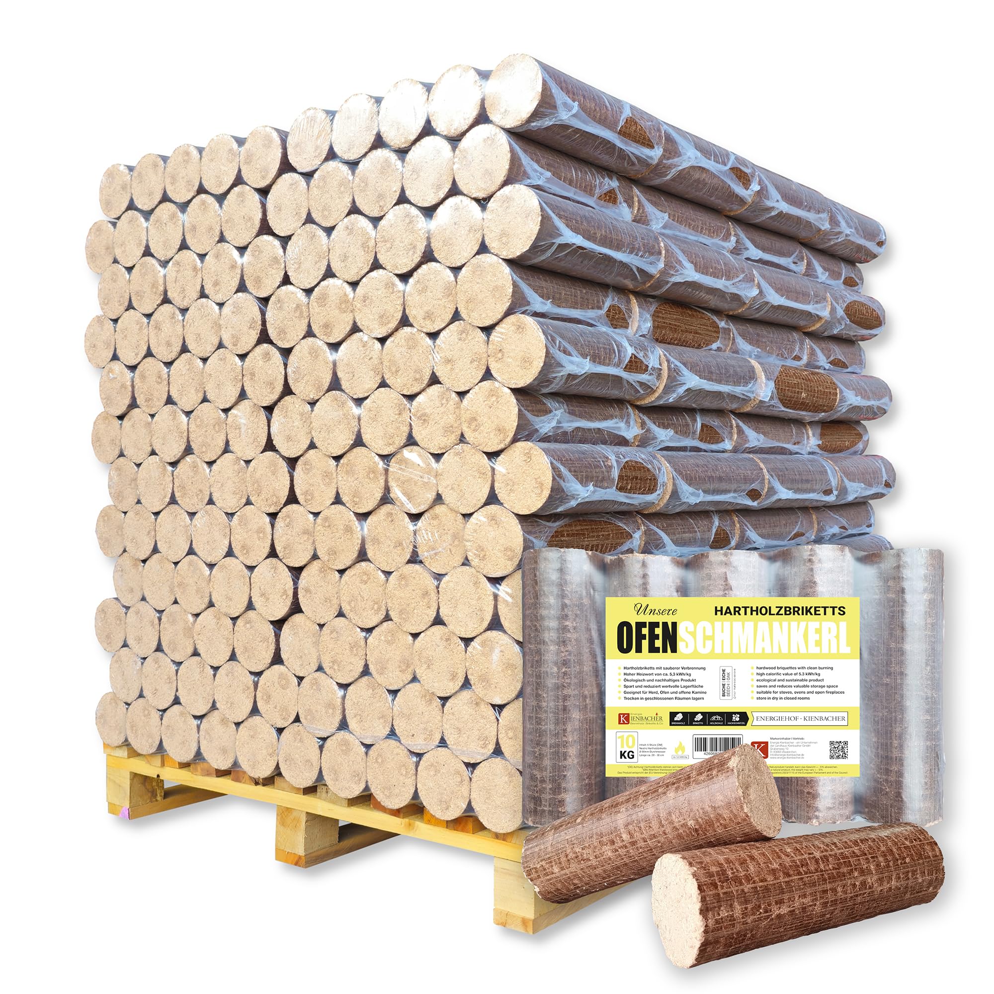 960kg Palette Holzbriketts Nestro Hartholz Briketts Rund Kamin Ofen Brikett Heizbriketts Buche und/oder Eiche Kohle ersetzt ca. 5Ster Brennholz (ENERGIE KIENBACHER BRENNHOLZ, BRIKETTS & CO.)