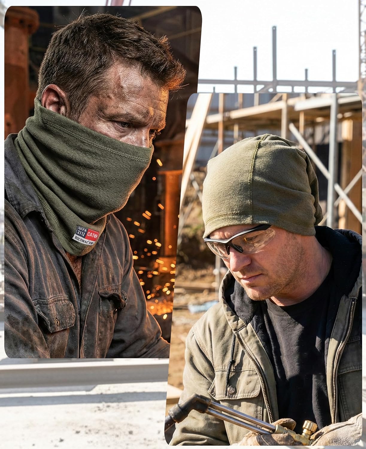 BOCOMAL FR Neck Gaiters Face Mask 7oz Mightweight Flame Resistant Welding Hood NFPA2112 CAT2