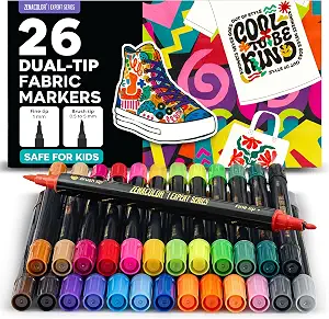 Zenacolor 26 Fabric Markers Permanent for Clothes - Dual Tip