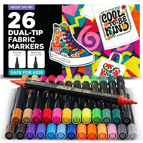 Zenacolor 26 Dual Tip Fabric Paint Marker - Quick Dry,